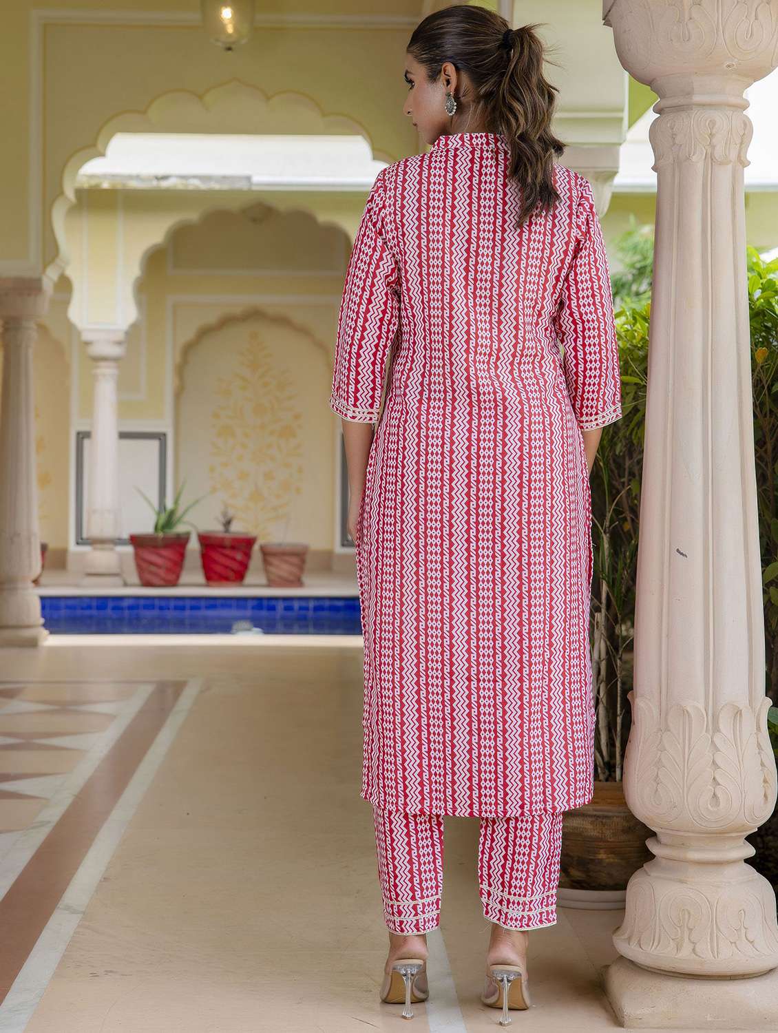 women printed three quarter sleeve kurta pant set - 22392936 -  Standard Image - 3