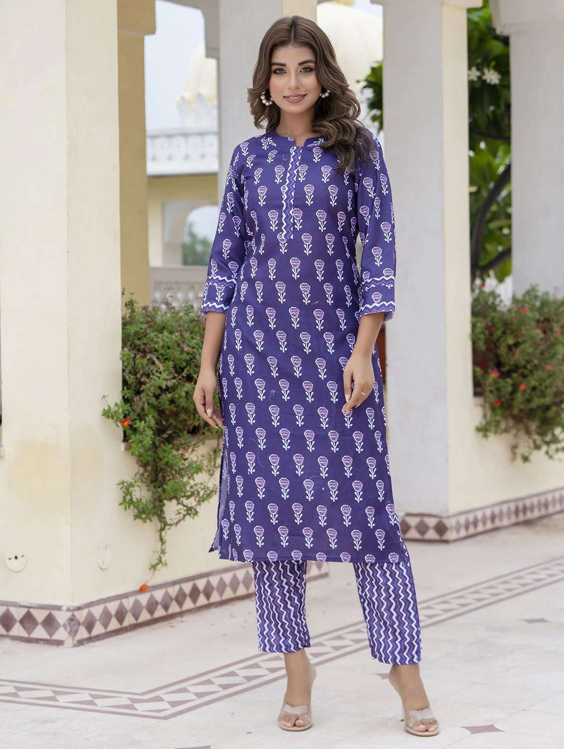 women printed three quarter sleeve kurta pant set - 22393006 -  Standard Image - 3