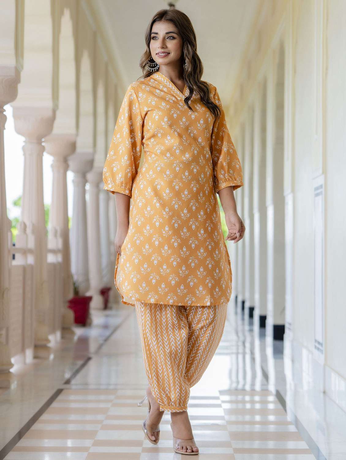 women printed three quarter sleeve kurta salwar set - 22393027 -  Standard Image - 3
