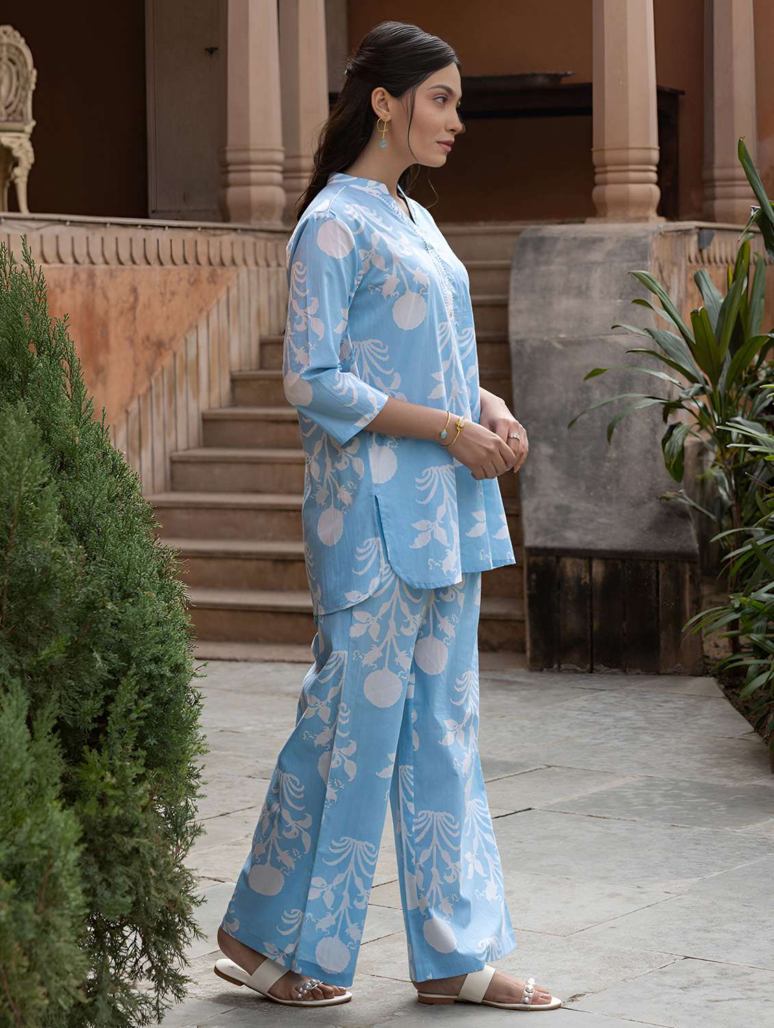 women printed three quarter sleeve ethnic co-ord set - 22393171 -  Standard Image - 3