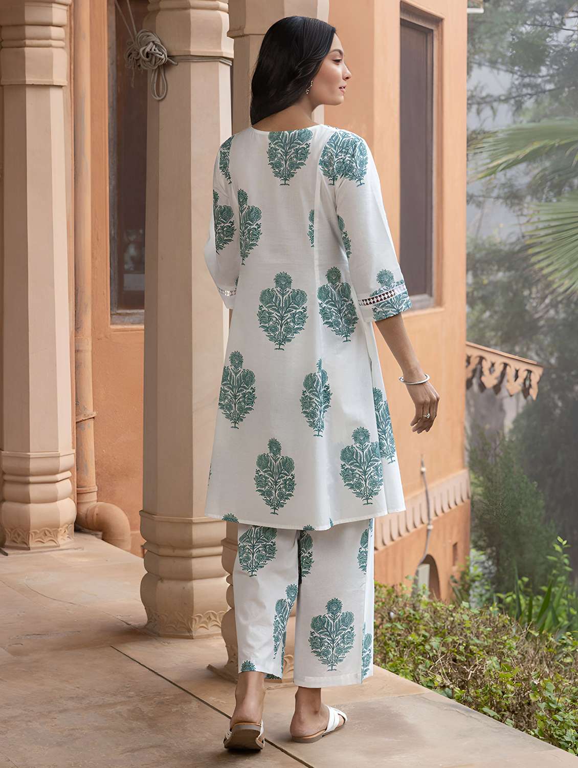 women printed three quarter sleeve ethnic co-ord set - 22393173 -  Standard Image - 3