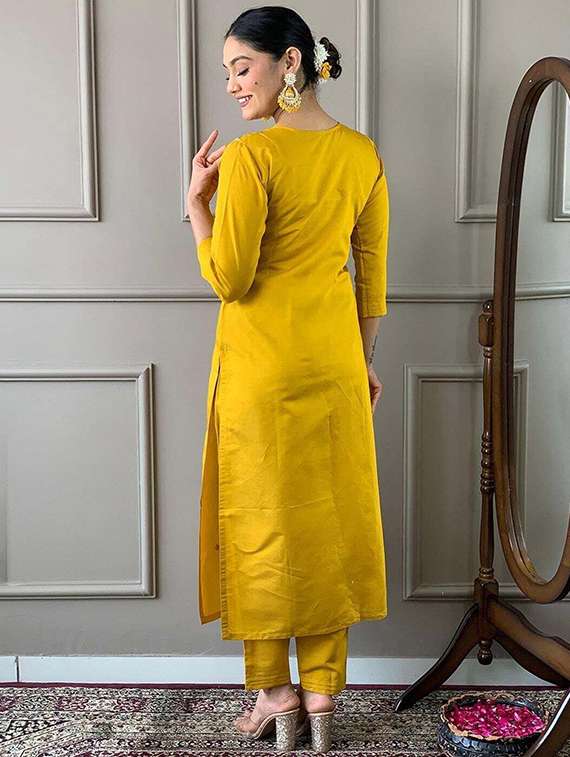 women solid with work three quarter sleeve kurta pant with dupatta set - 22393198 -  Standard Image - 3