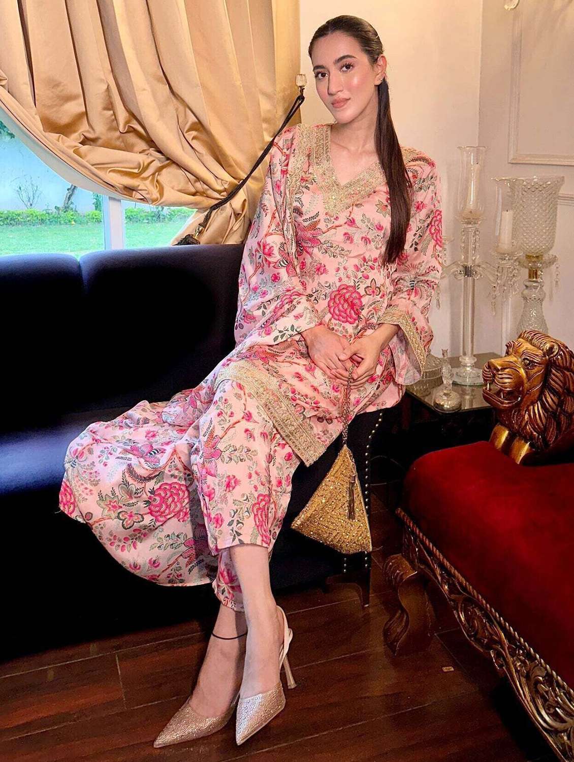 women floral long sleeve kurta pant with dupatta set