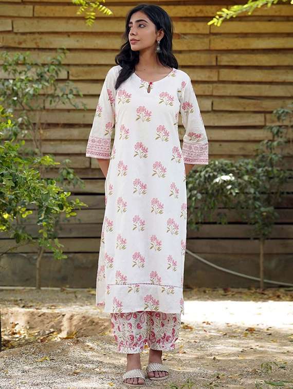 women floral three quarter sleeve kurta salwar set
