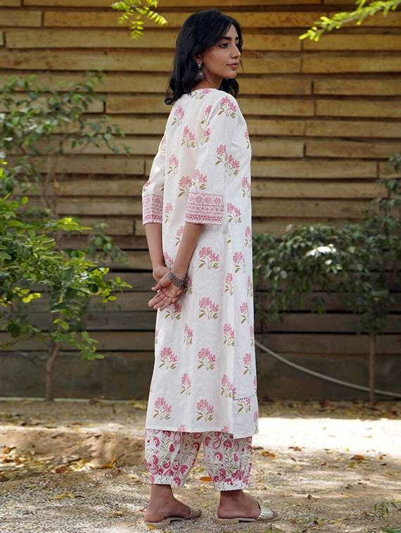 women floral three quarter sleeve kurta salwar set - 22393224 -  Standard Image - 3