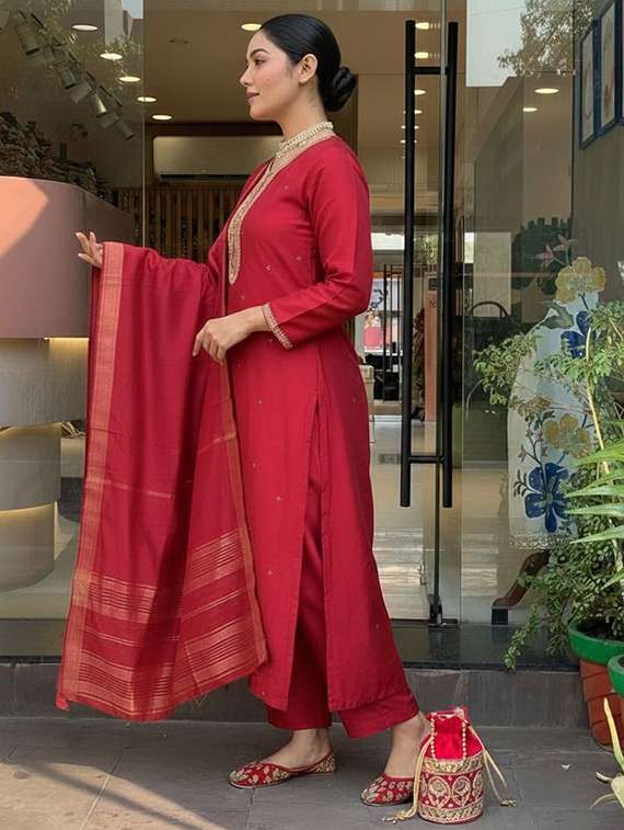 women printed three quarter sleeve kurta pant with dupatta set