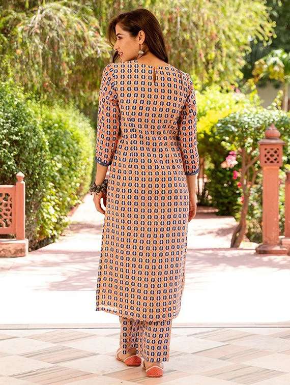 women printed three quarter sleeve kurta pant set - 22393272 -  Standard Image - 3