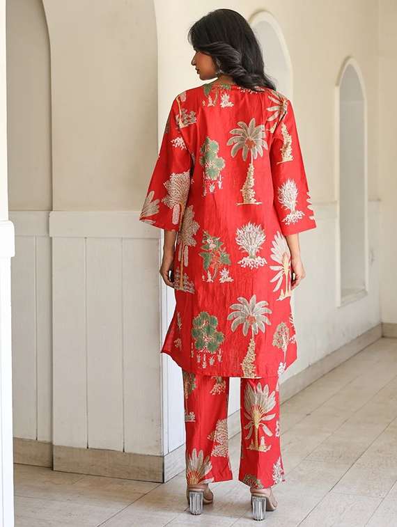 women printed three quarter sleeve ethnic co-ord set - 22393282 -  Standard Image - 3