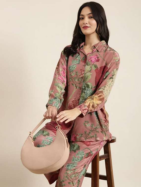 women printed long sleeve shirt & trouser co-ord set - 22393603 -  Standard Image - 3