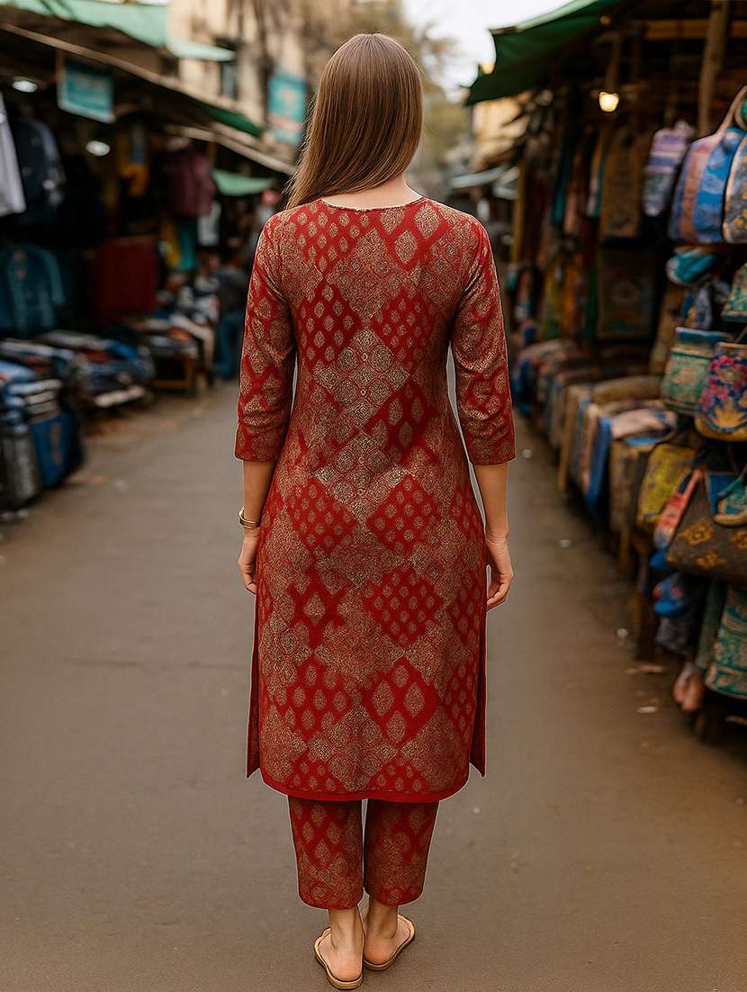 women printed three quarter sleeve kurta pant set - 22393615 -  Standard Image - 3