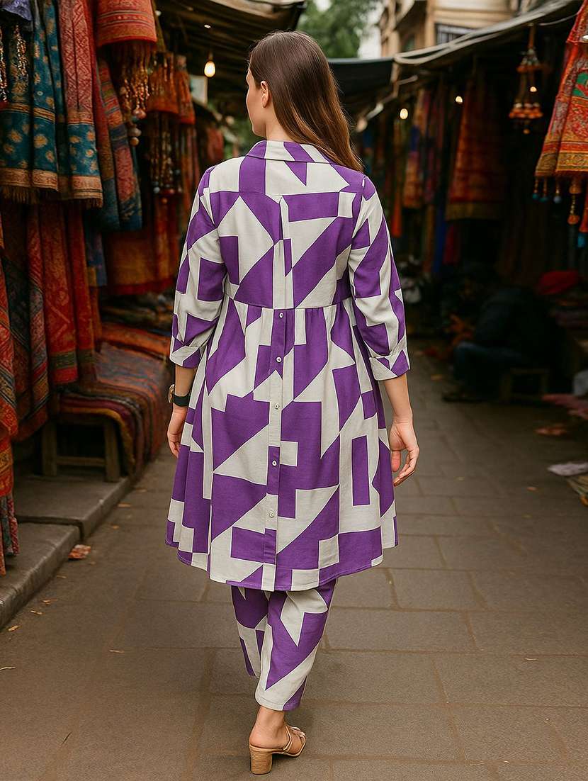 women printed three quarter sleeve ethnic co-ord set - 22393616 -  Standard Image - 3