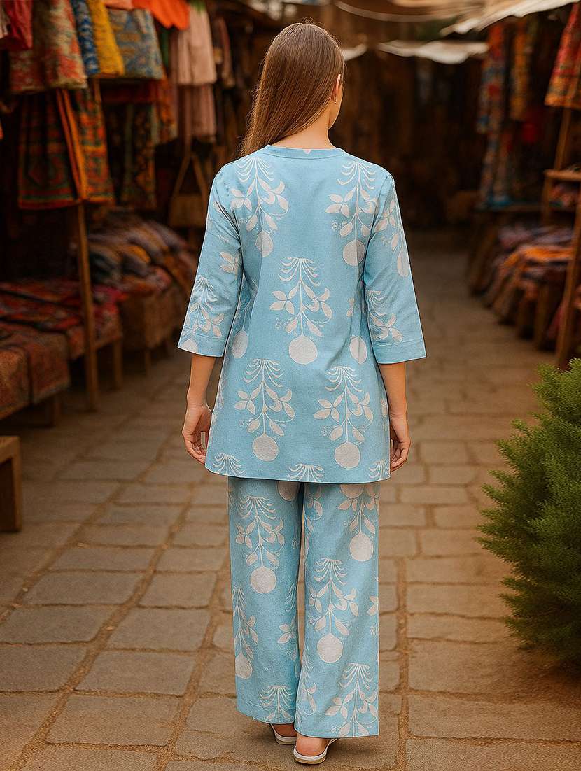 women printed three quarter sleeve ethnic co-ord set - 22393625 -  Standard Image - 3