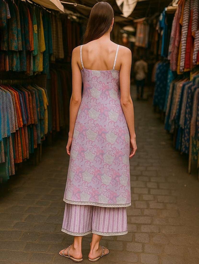 women printed sleeveless kurta palazzo set - 22393629 -  Standard Image - 3