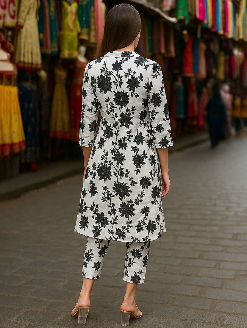 women printed three quarter sleeve ethnic co-ord set - 22393640 -  Standard Image - 3