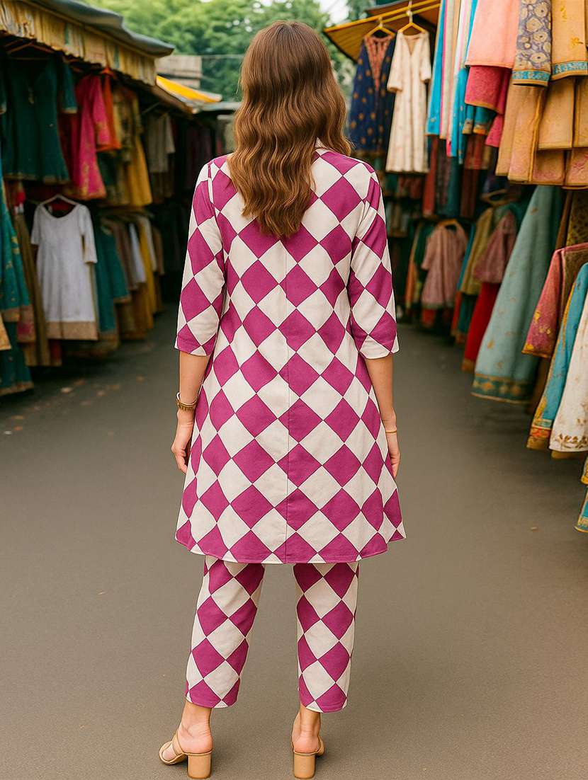 women printed three quarter sleeve ethnic co-ord set - 22393641 -  Standard Image - 3