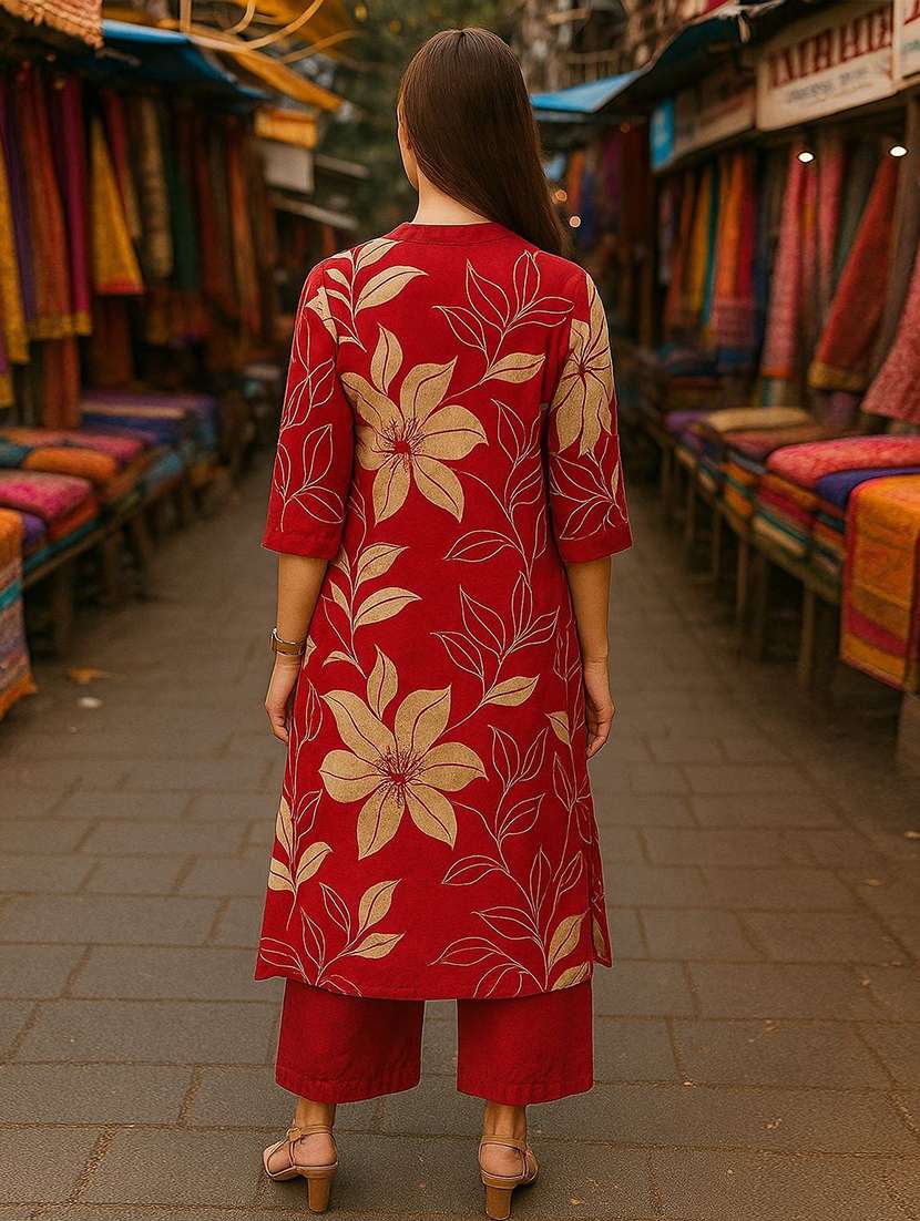 women printed three quarter sleeve kurta pant set - 22393643 -  Standard Image - 3