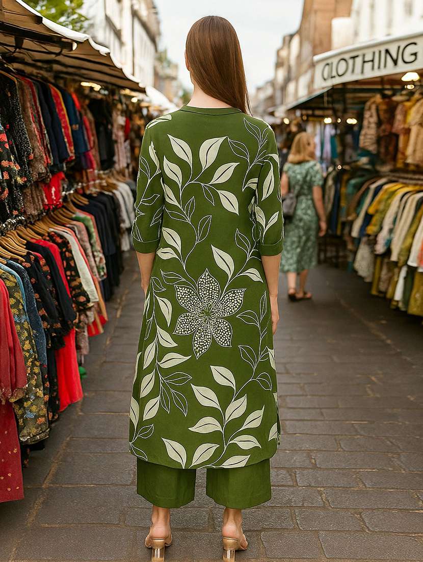 Women Printed Three Quarter Sleeve Kurta Pant Set - 22393644 -  Standard Image - 3