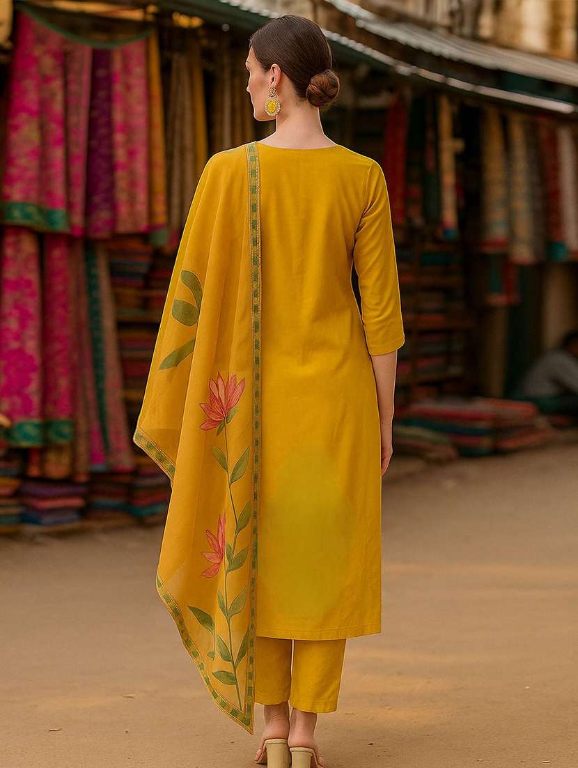 women self design three quarter sleeve kurta pant with dupatta set - 22393650 -  Standard Image - 3