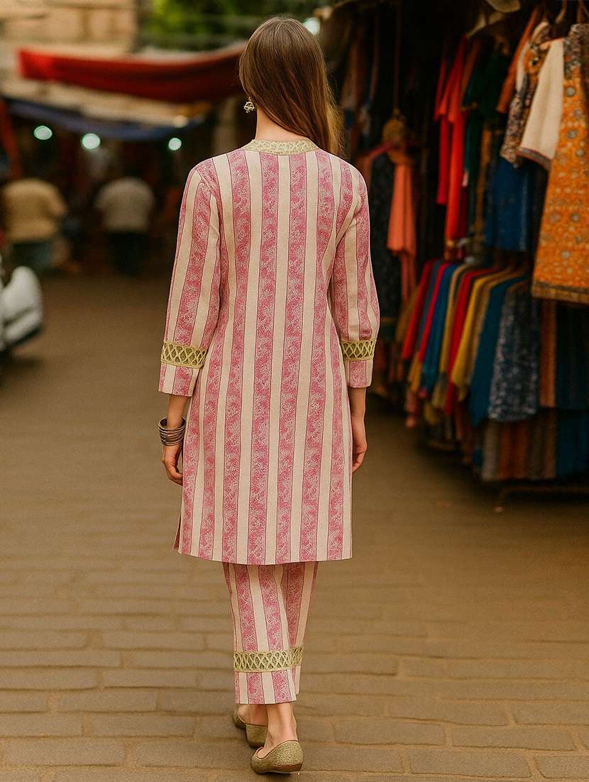 women printed three quarter sleeve ethnic co-ord set - 22393652 -  Standard Image - 3