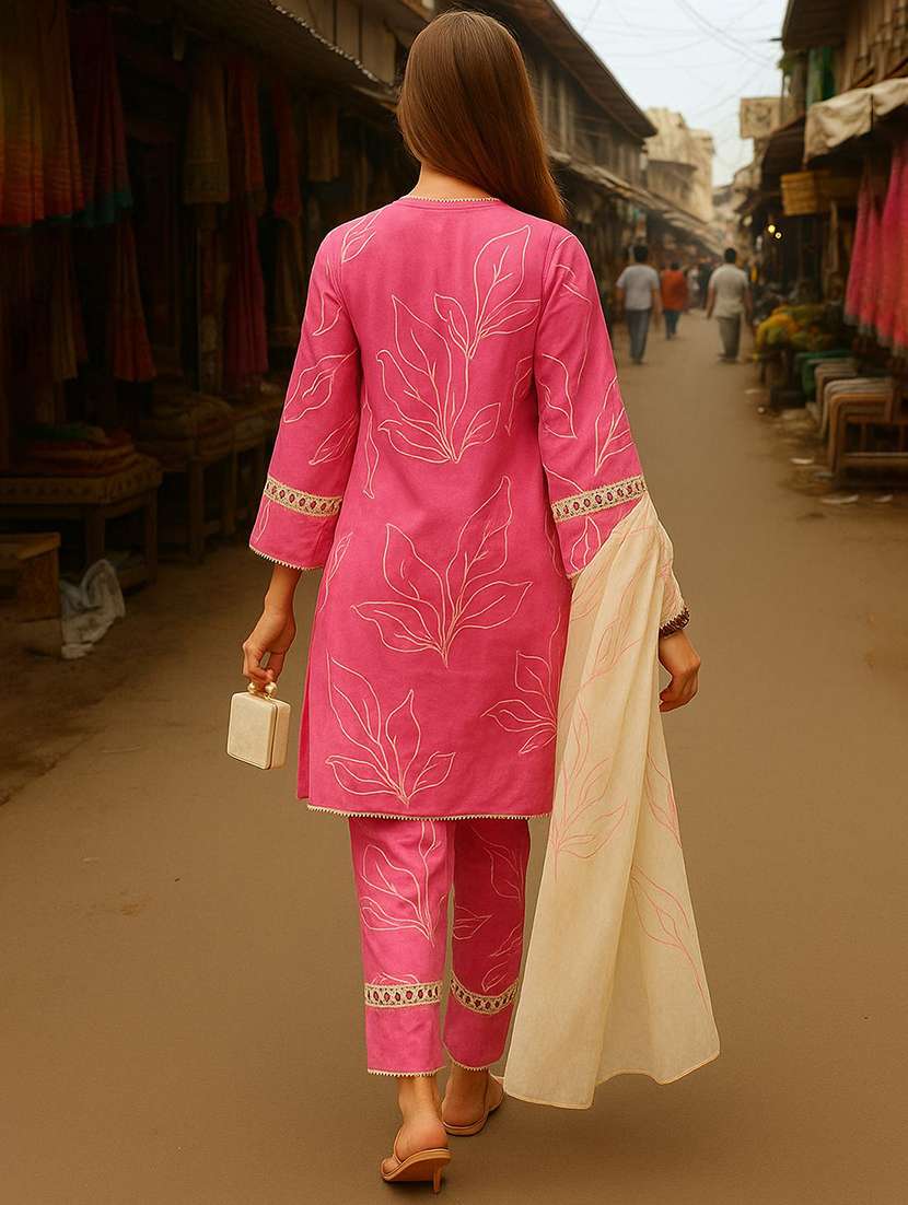 women printed long sleeve kurta pant with dupatta set - 22393657 -  Standard Image - 3