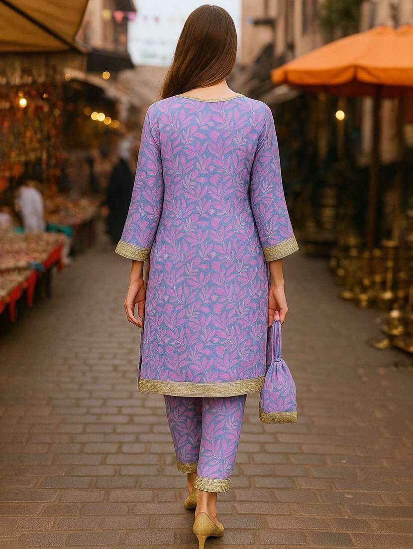 women printed three quarter sleeve kurta pant set - 22393659 -  Standard Image - 3