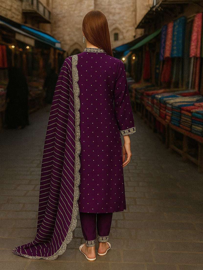 women self design three quarter sleeve kurta pant with dupatta set - 22393663 -  Standard Image - 3