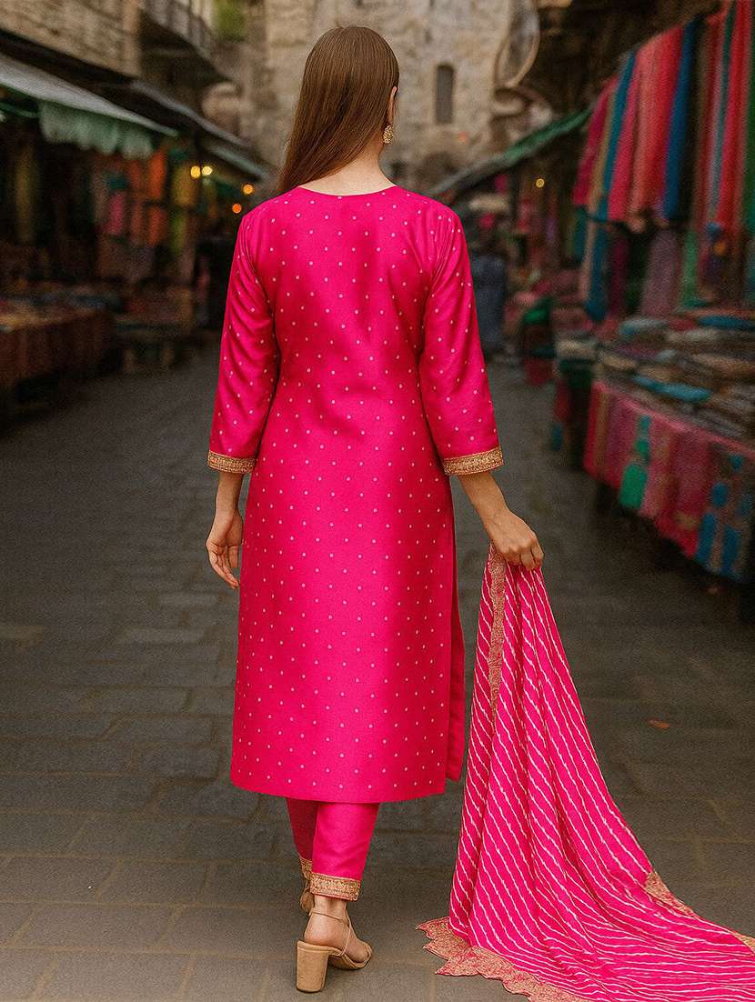 women self design three quarter sleeve kurta pant with dupatta set - 22393664 -  Standard Image - 3