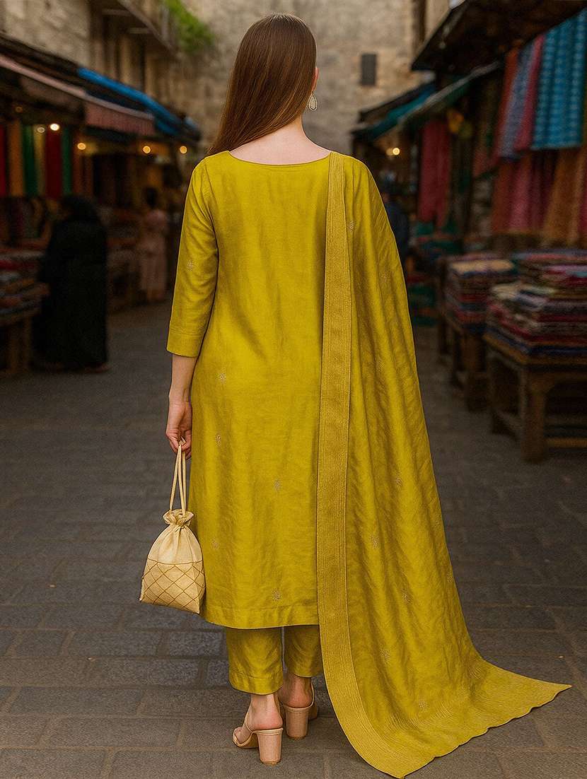 women self design three quarter sleeve kurta pant with dupatta set - 22393666 -  Standard Image - 3