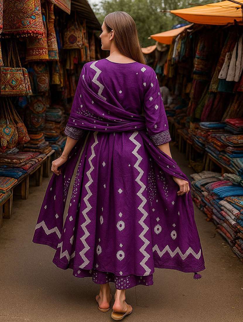 women printed three quarter sleeve kurta pant with dupatta set - 22393676 -  Standard Image - 3