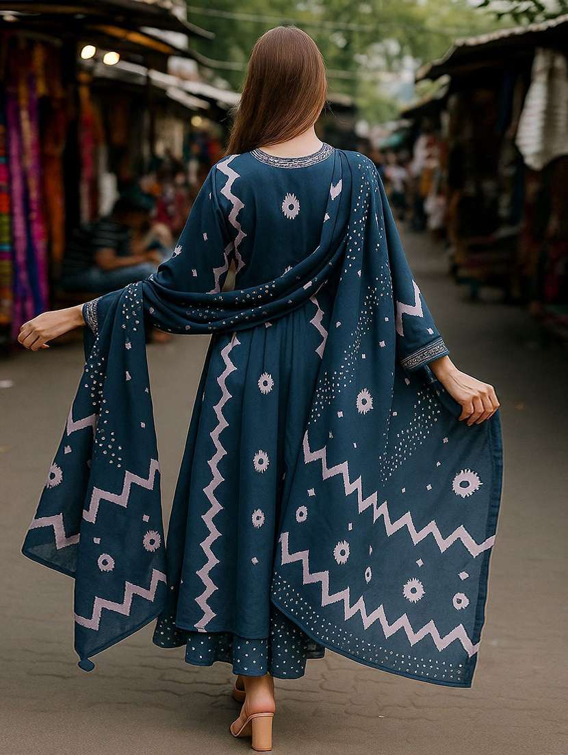 women printed three quarter sleeve kurta pant with dupatta set - 22393679 -  Standard Image - 3