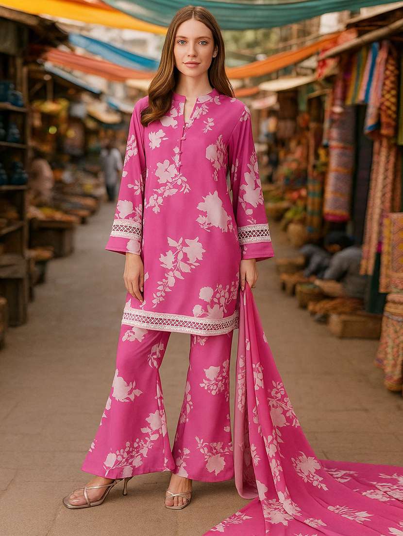 pink cotton blend kurta pant  set