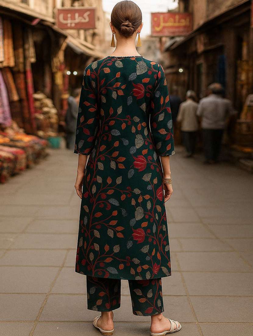 women printed three quarter sleeve kurta pant set - 22393693 -  Standard Image - 3