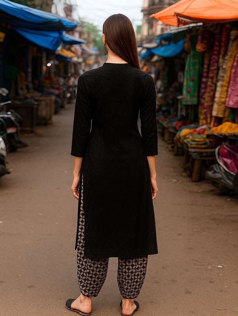 women printed three quarter sleeve kurta salwar set - 22393696 -  Standard Image - 3