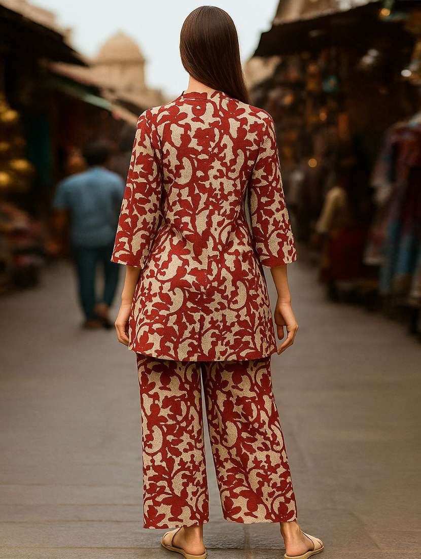 women printed three quarter sleeve ethnic co-ord set - 22393697 -  Standard Image - 3