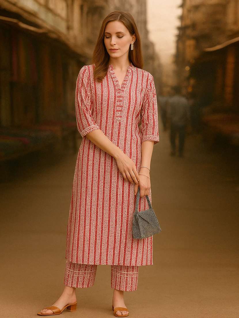 women printed three quarter sleeve kurta pant set