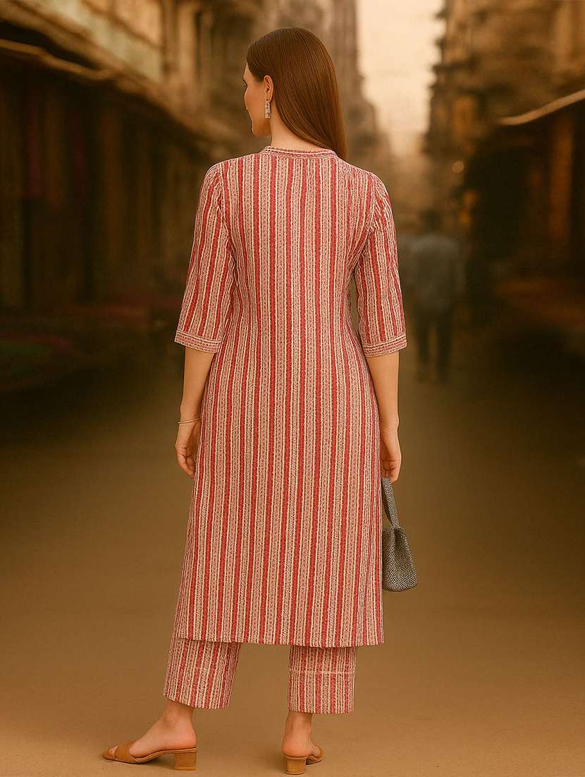 women printed three quarter sleeve kurta pant set - 22393717 -  Standard Image - 3