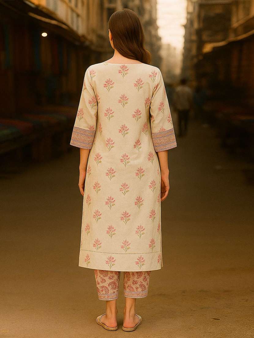 women printed three quarter sleeve kurta salwar set - 22393719 -  Standard Image - 3