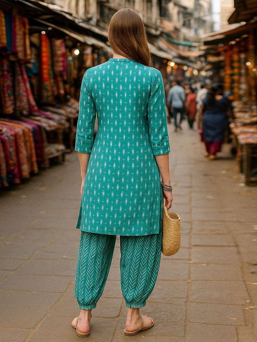 women printed three quarter sleeve kurta salwar set - 22393750 -  Standard Image - 3