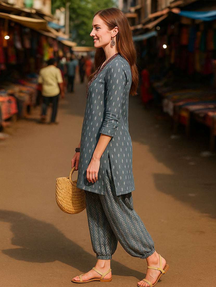 women printed three quarter sleeve kurta salwar set - 22393756 -  Standard Image - 3