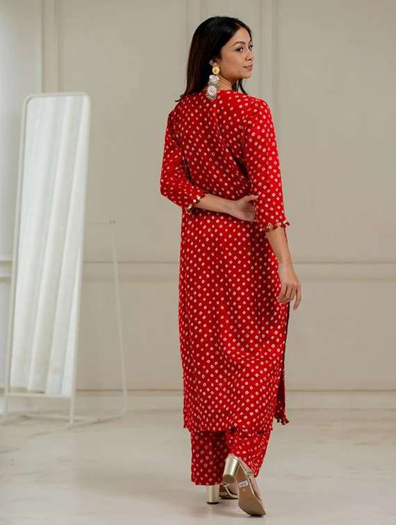 women printed three quarter sleeve kurta palazzo set - 22393767 -  Standard Image - 3