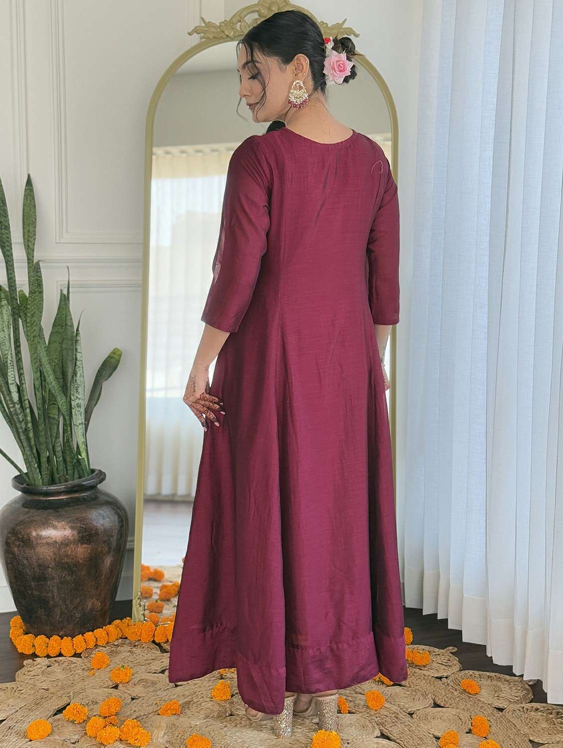 women solid with work three quarter sleeve kurta pant with dupatta set - 22393775 -  Standard Image - 3