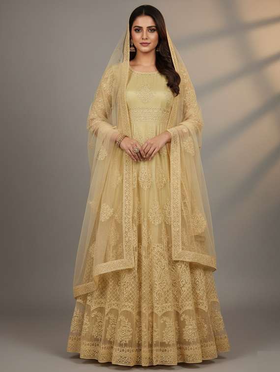 women solid with work semi-stitched gown with dupatta