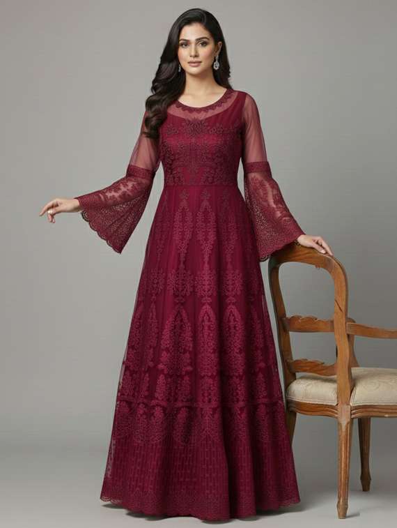 women solid with work semi-stitched gown with dupatta