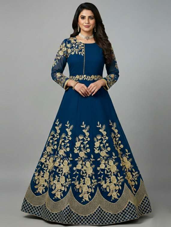 women solid with work semi-stitched gown 