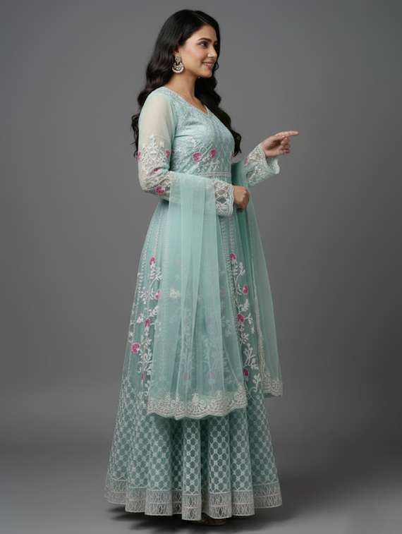 women solid with work semi-stitched gown with dupatta - 22393866 -  Standard Image - 3