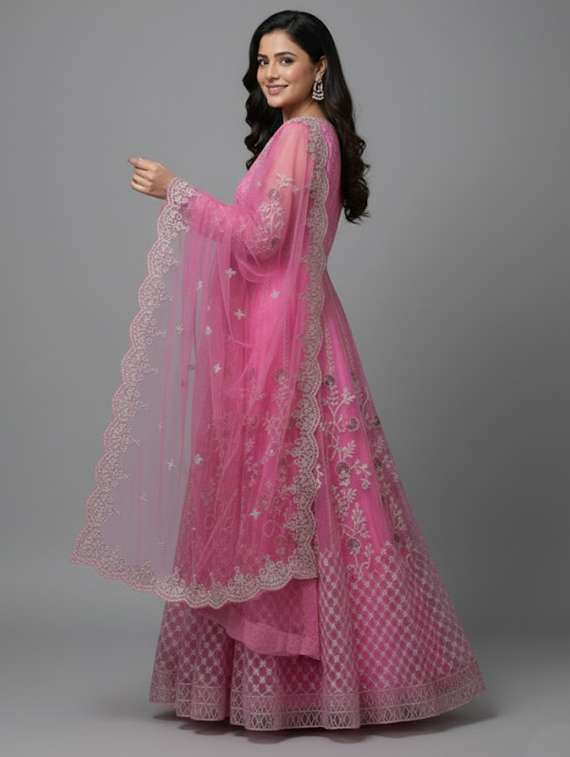 women solid with work semi-stitched gown with dupatta - 22393867 -  Standard Image - 3