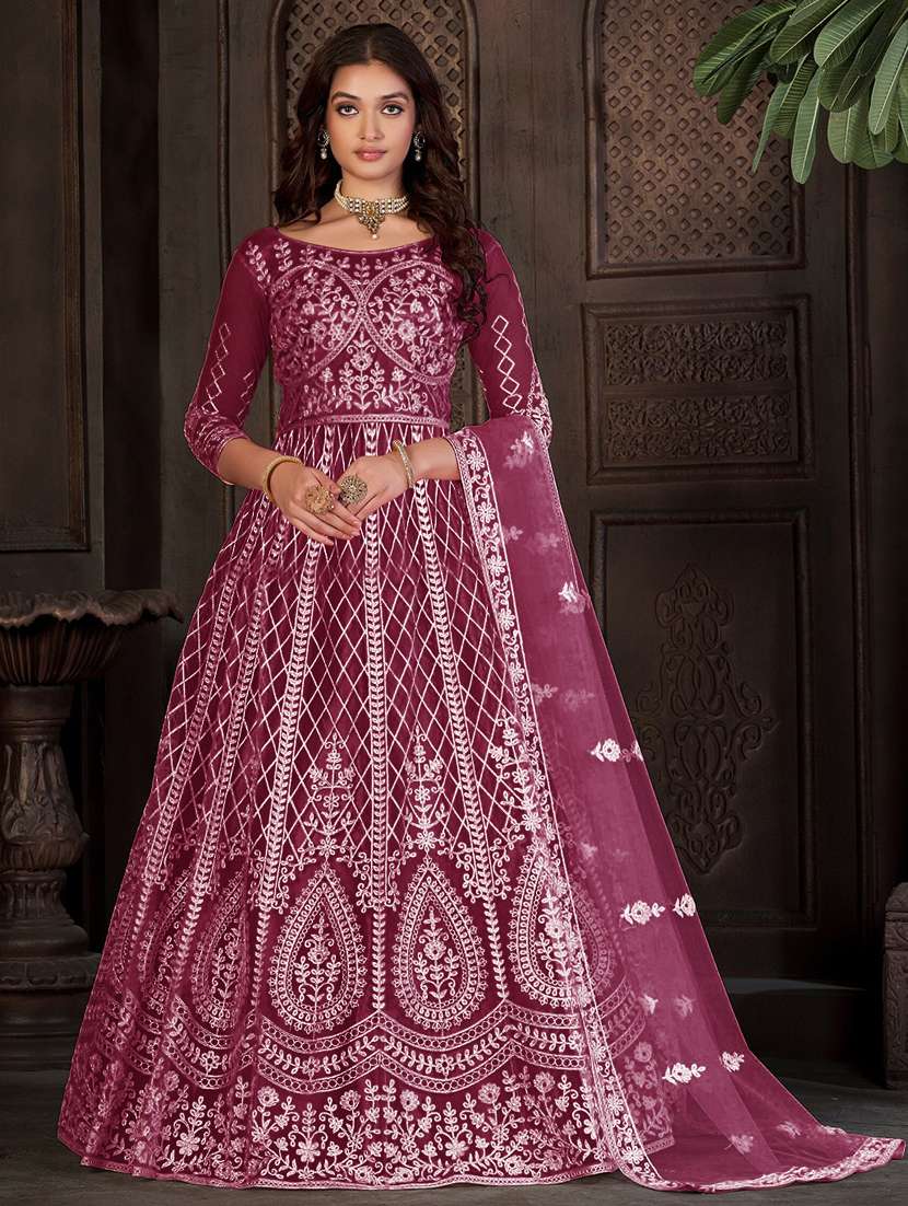 women solid with work semi-stitched gown with dupatta
