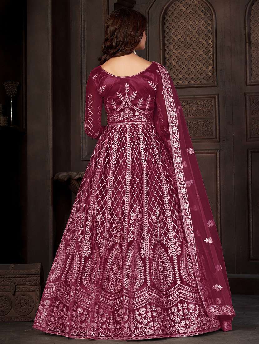 women solid with work semi-stitched gown with dupatta - 22393868 -  Standard Image - 3