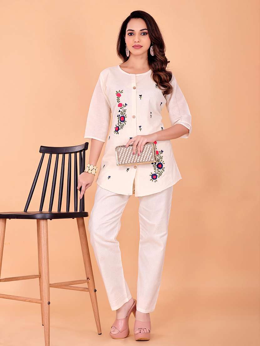 women embroidered top and trouser co-ord set