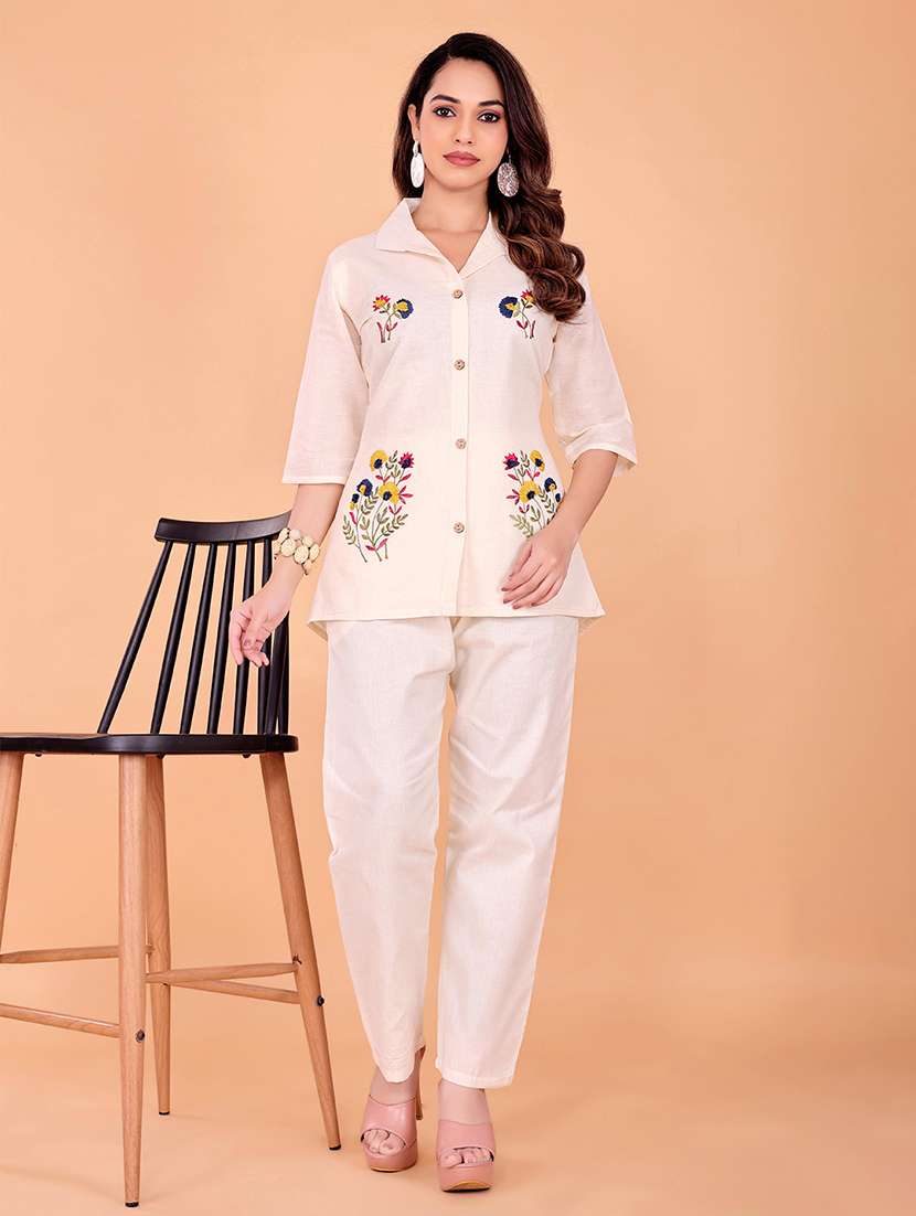women embroidered shirt and trouser co-ord set